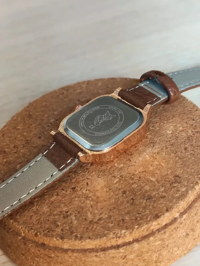 Montre carrée marron, doré, style vintage rétro - photo numéro 3