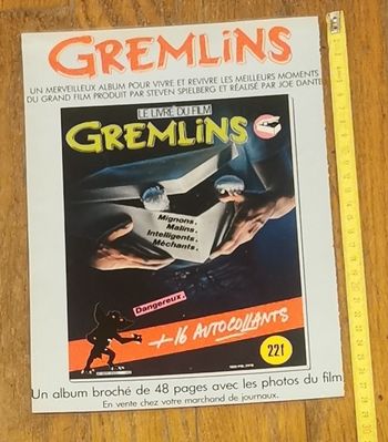 Ancienne publicité plastifiée gremlins