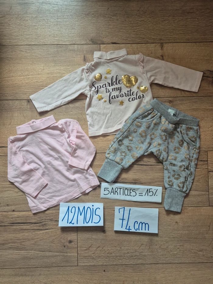 🌟 Lot bébé fille 12 mois / 74 cm Hauts & pantalons fun