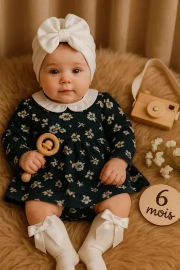 Robe pull col claudine+turban et chaussettes hautes petit bateau 6 mois 🎀