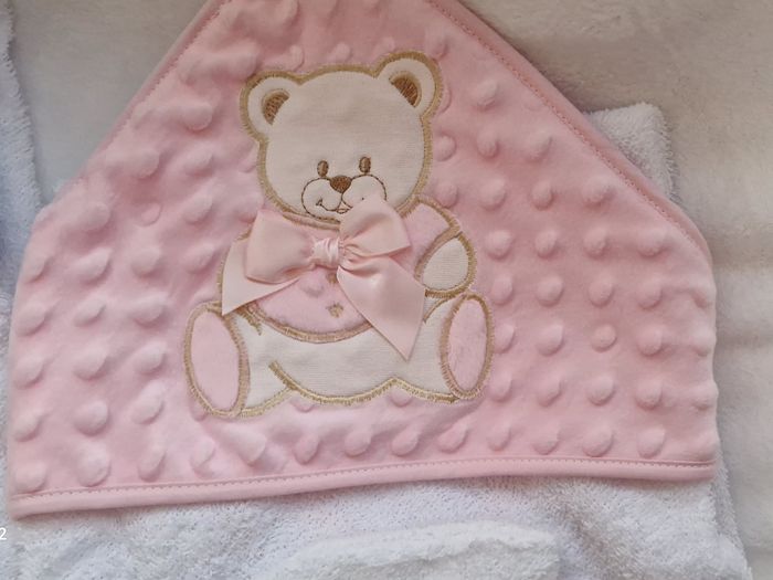 Cape de bain +gans de toilette ourson rose - photo numéro 3