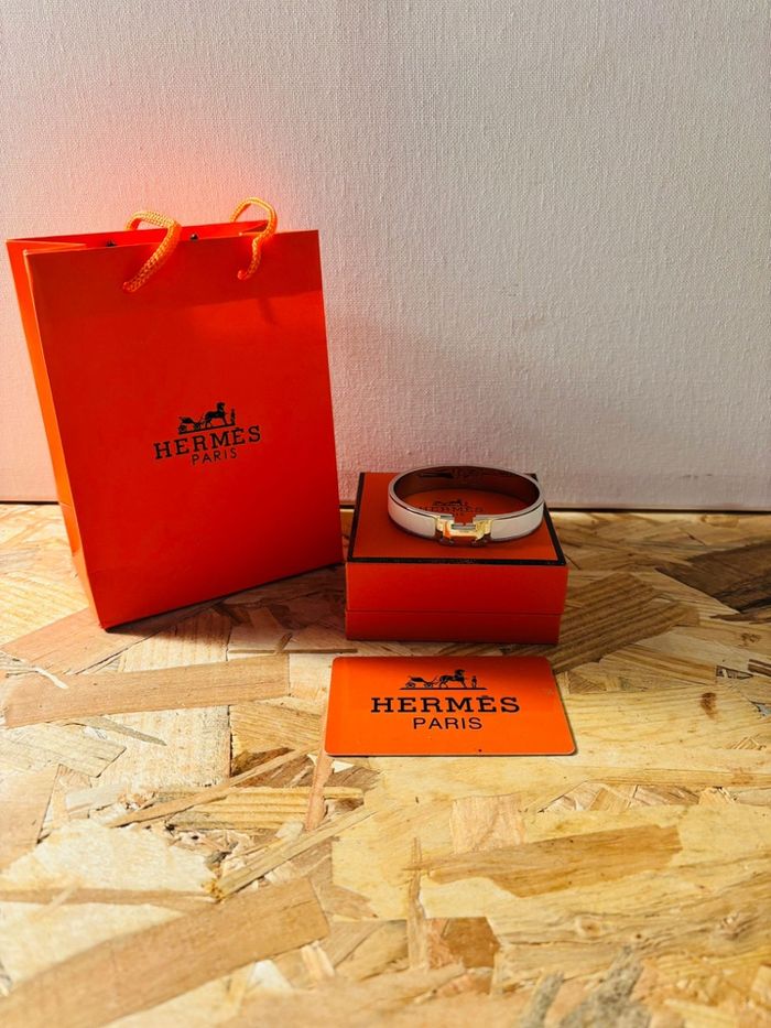 Bracelet Hermès Clic H – Blanc & palladium – Taille 18 cm