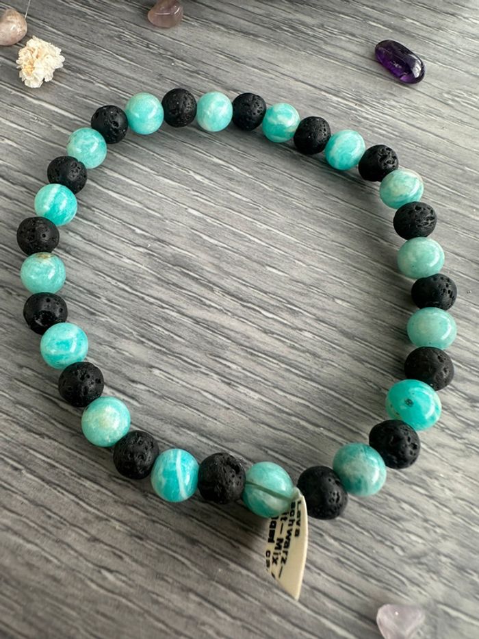 Bracelet en pierre de lave véritable et Amazonite d’Afrique du Sud - Pierre véritable - photo numéro 3