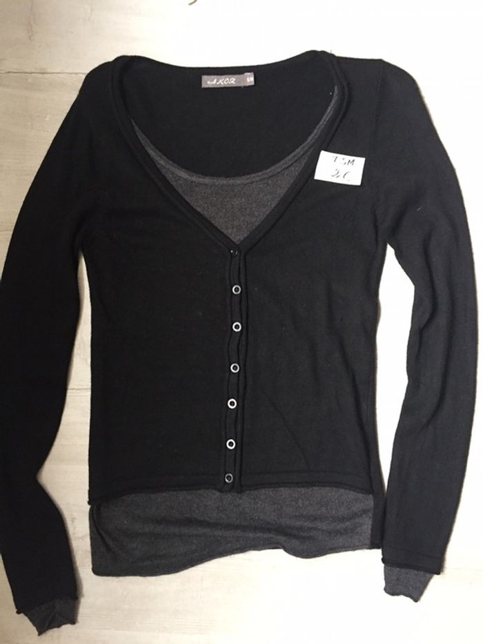 21-Pull noir et gris T S/M 36/38 - photo numéro 3