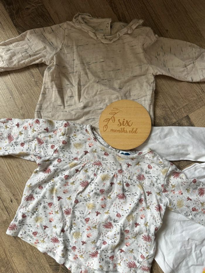 Lot 3 t shirt manche longue bébé fllle 6 mois - photo numéro 2
