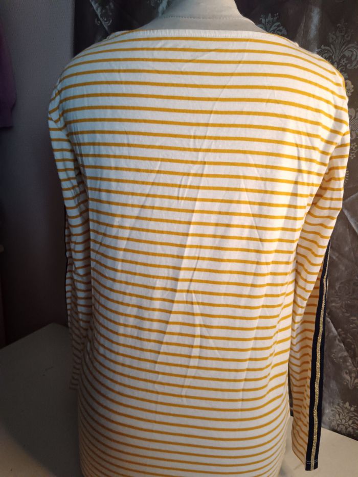 Tee shirt manche longue à rayure jaune blanc - photo numéro 3