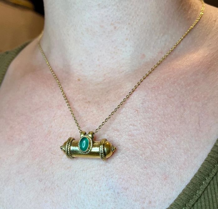 Collier amulette Indienne - Boîte à voeux Onyx vert - photo numéro 6
