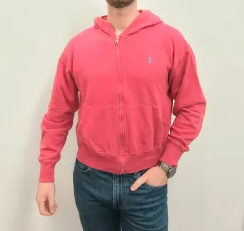 Sweat capuche homme zippé rose logo bleu clair Ralph Lauren taille L excellent état