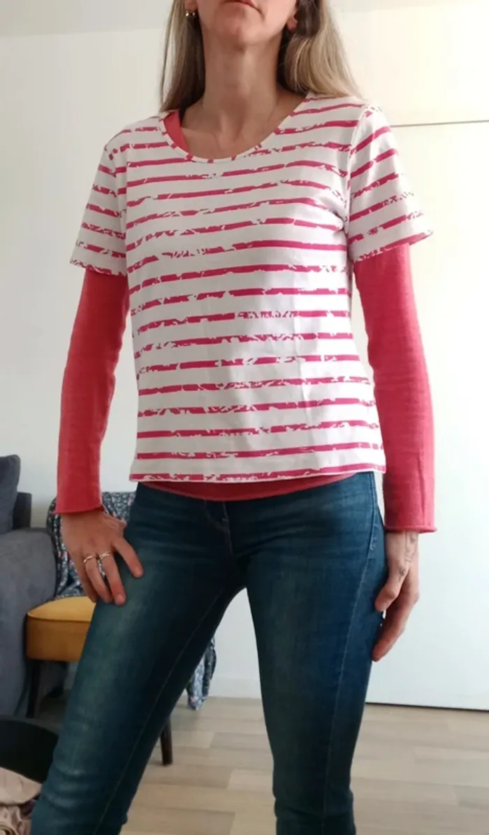 Tee-shirt blanc et rose Femme T.M/L - photo numéro 11