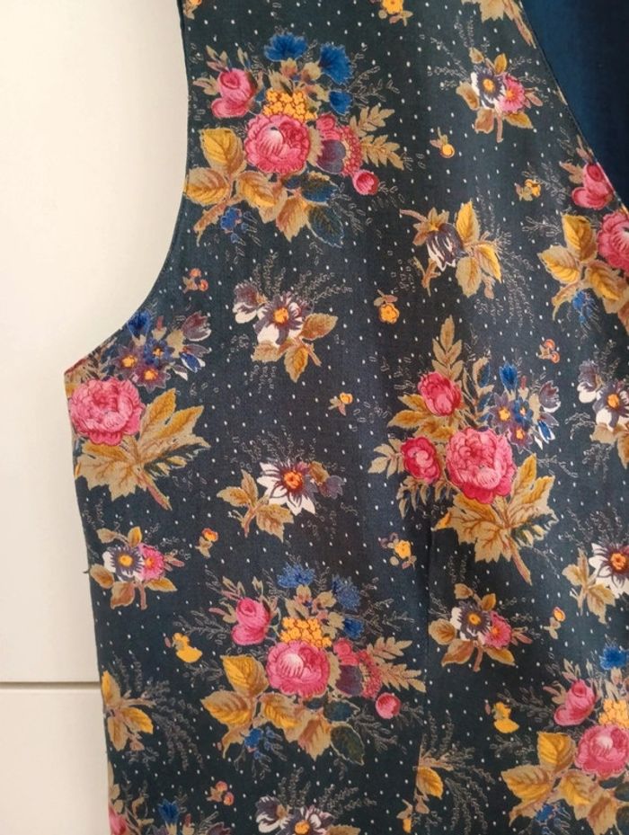 Gilet sans manches vintage style gilet costume bleu à fleurs - photo numéro 2