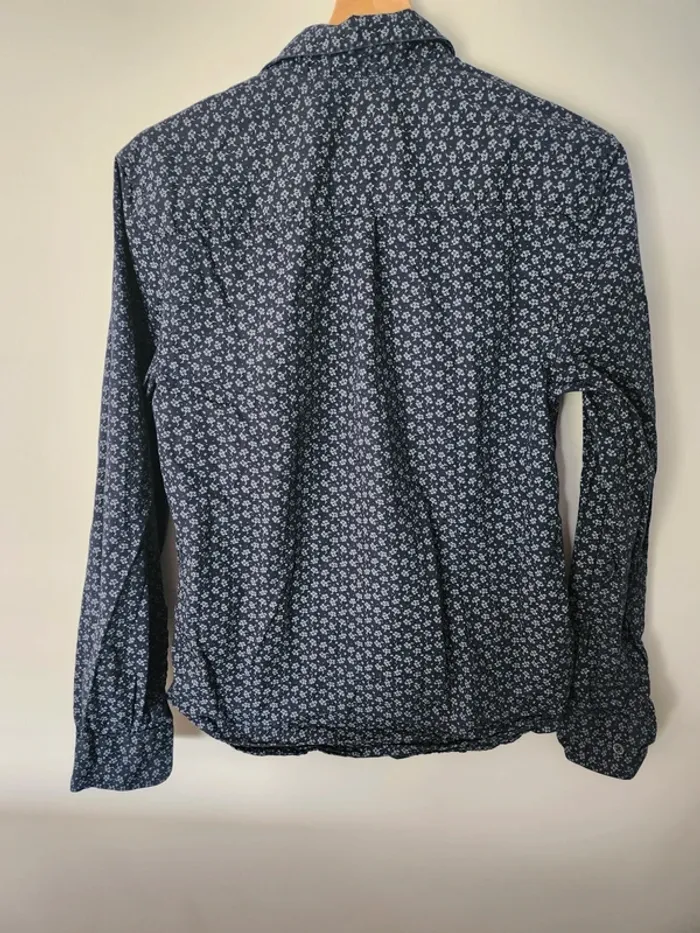 Chemise très bon état taille M LH bleue marine motifs branches coton - photo numéro 2