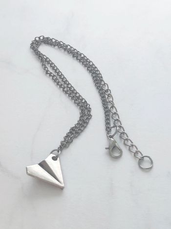Collier pendentif avion origami argenté - 33 + 5cm