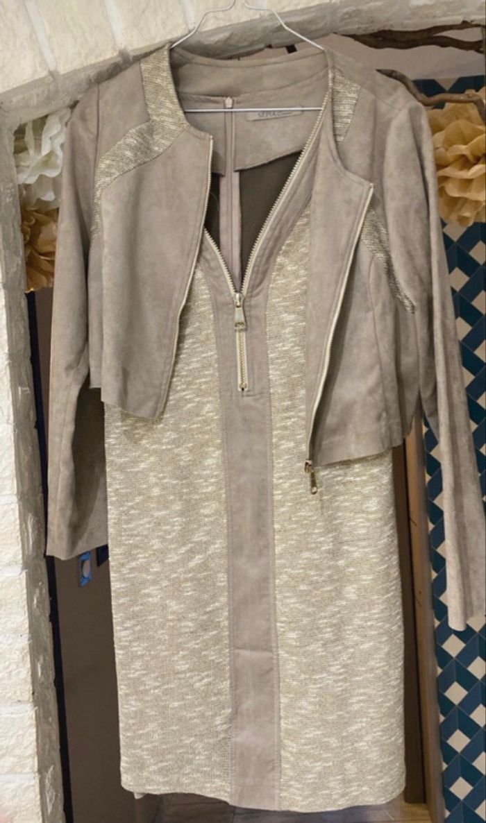 Ensemble robe et veste bi matière marque SÉPIA - photo numéro 3