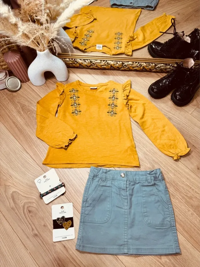 Taille 4 ans tenue 4 pièces fille TAO moutarde kaki * broderie * 🌸