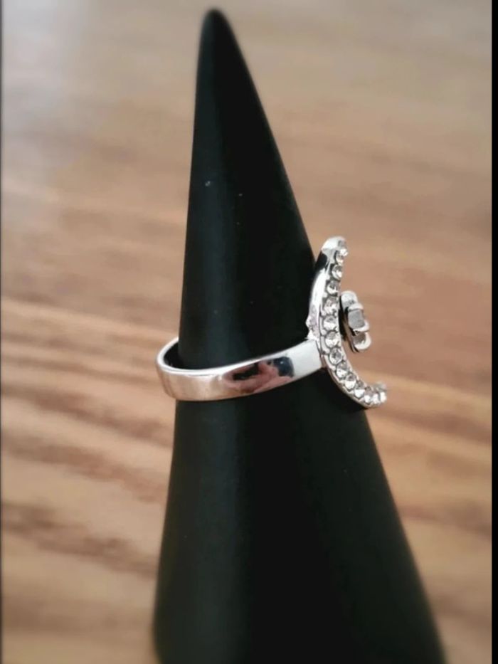 Bague lune et étoile en strass argentés – bijou fantaisie femme ajustable – style céleste bohème - photo numéro 5