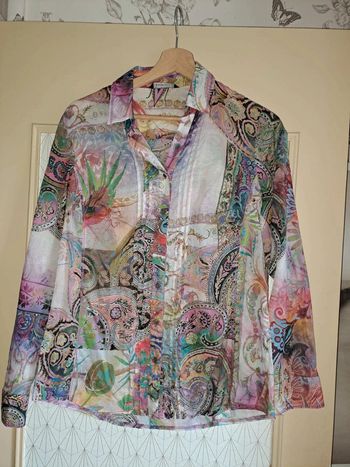 Superbe chemisier femme 38 transparent multicolore bianca comme neuf porté 1 fois