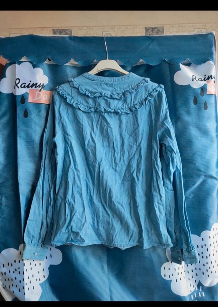 Chemise en jean légère à volants – col rond, style romantique - photo numéro 2