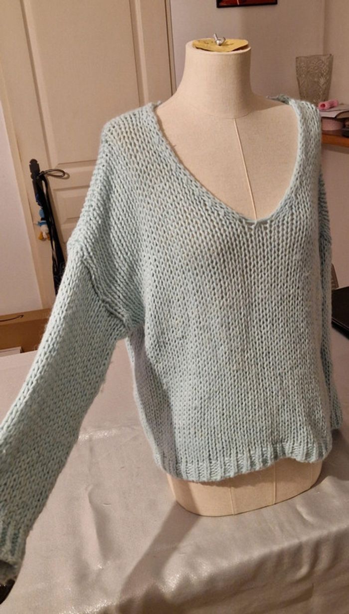 Pull Made in italy bleu clair grosse maille - photo numéro 2