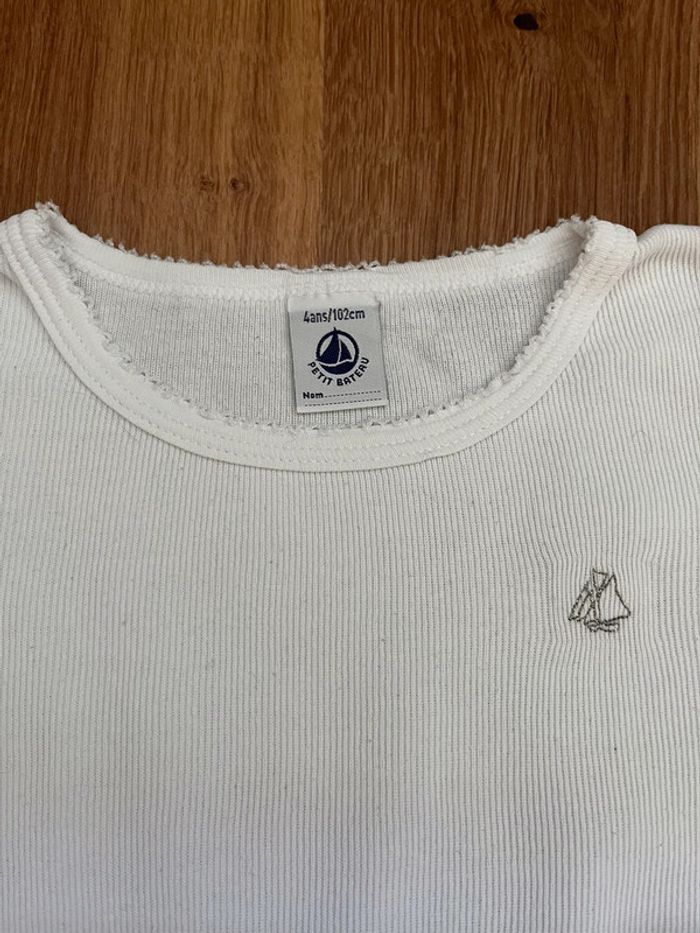 Tee shirt blanc tricot de peau manches longues Petit Bateau - photo numéro 3