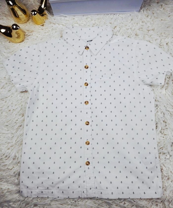 Chemise manches courtes blanc imprimé ancres marine Garçon taille 10 ans marque Kiabi 🎸 - photo numéro 2