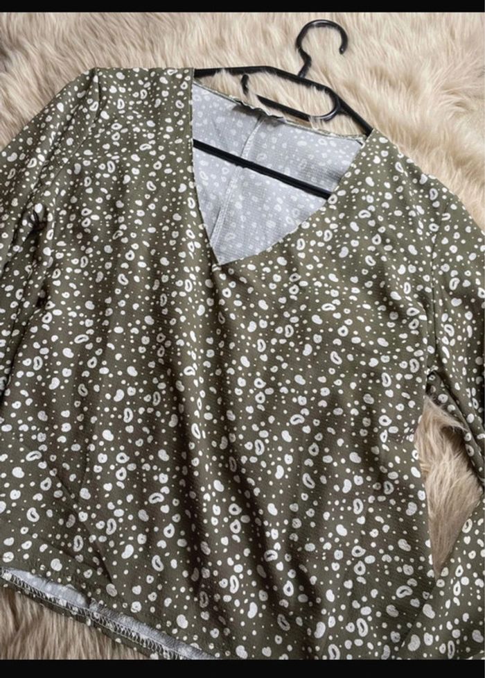 Blouse vert kaki à motif blanc Valentina Taille XS / 34