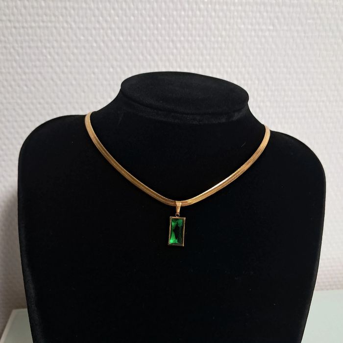 Parure pierre émeraude acier inoxydable - photo numéro 2