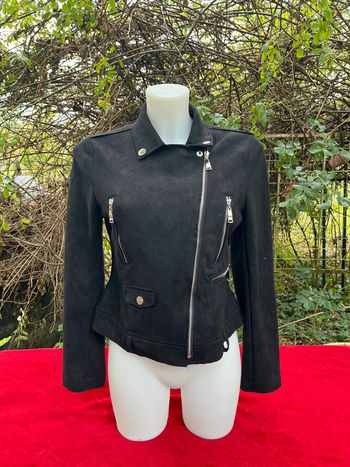 Blouson style perfecto noir T.M – effet daim, velours peau de pêche