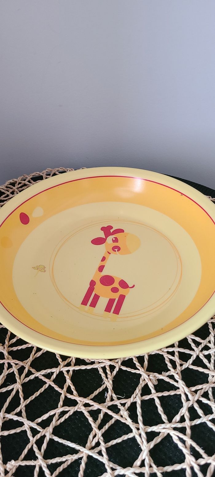assiette et verre enfant rouge jaune girafe vintage matis renou - photo numéro 2