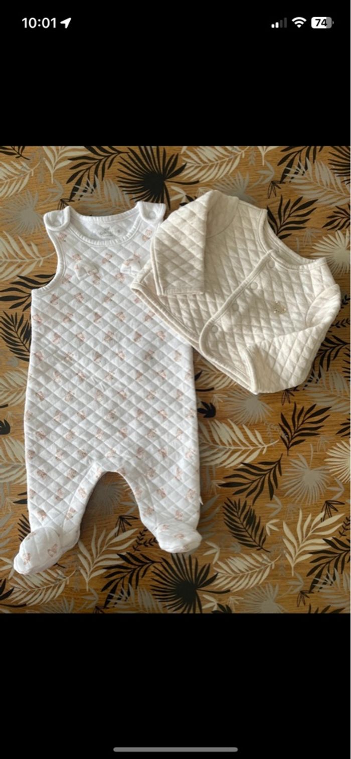 Ensemble 2 pièces pyjama d’hiver crème à motif ourson sergent major 3 mois