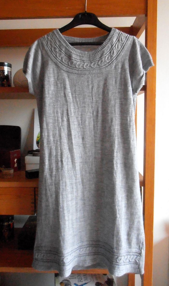 Pull long gris femme, tunique (possible robe), taille M 38