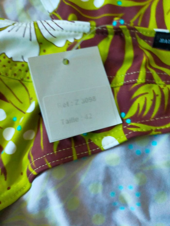 Bas de maillot femme – Imprimé tropical vert & bordeaux – Haute Pression – Neuf avec étiquette - photo numéro 8