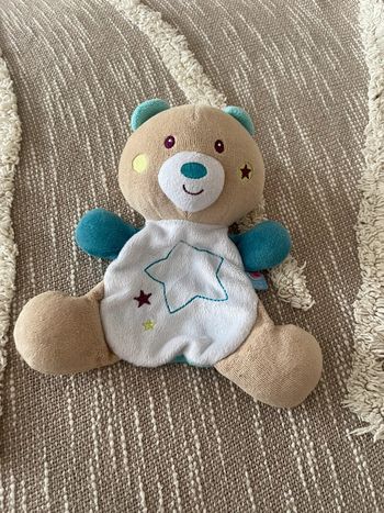 Peluche doudou plat 18cm sucre d’orge ours bleu et blanc très bon état