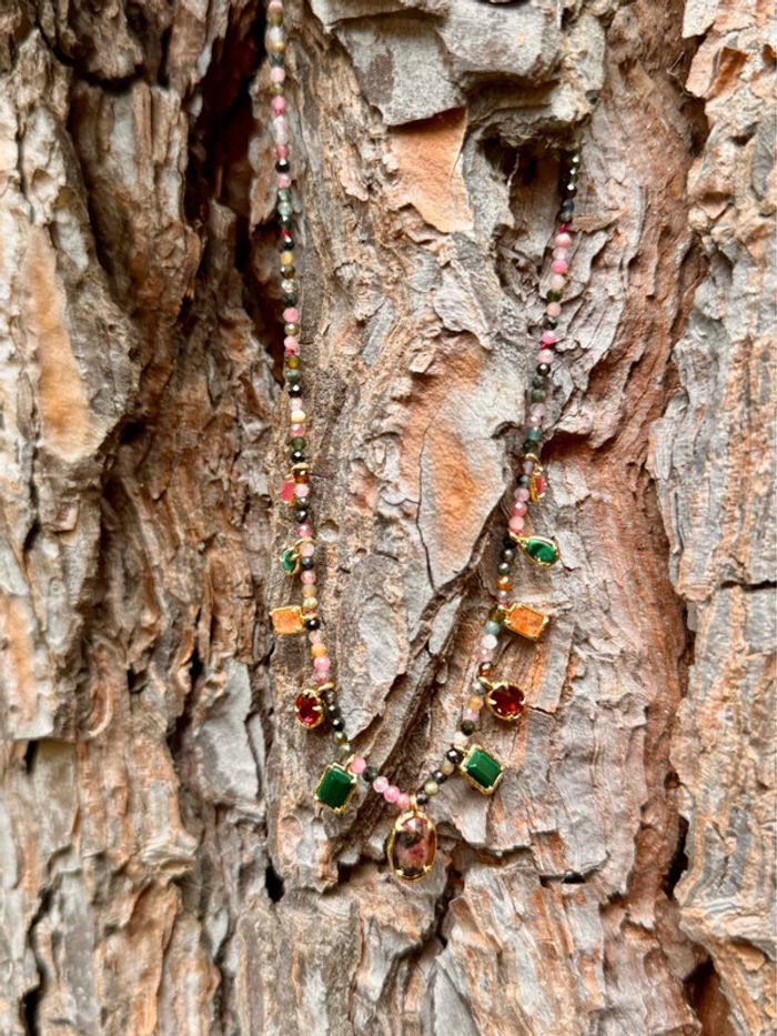Collier habaha Paris perles et pierres naturelles acier inoxydable or - photo numéro 3
