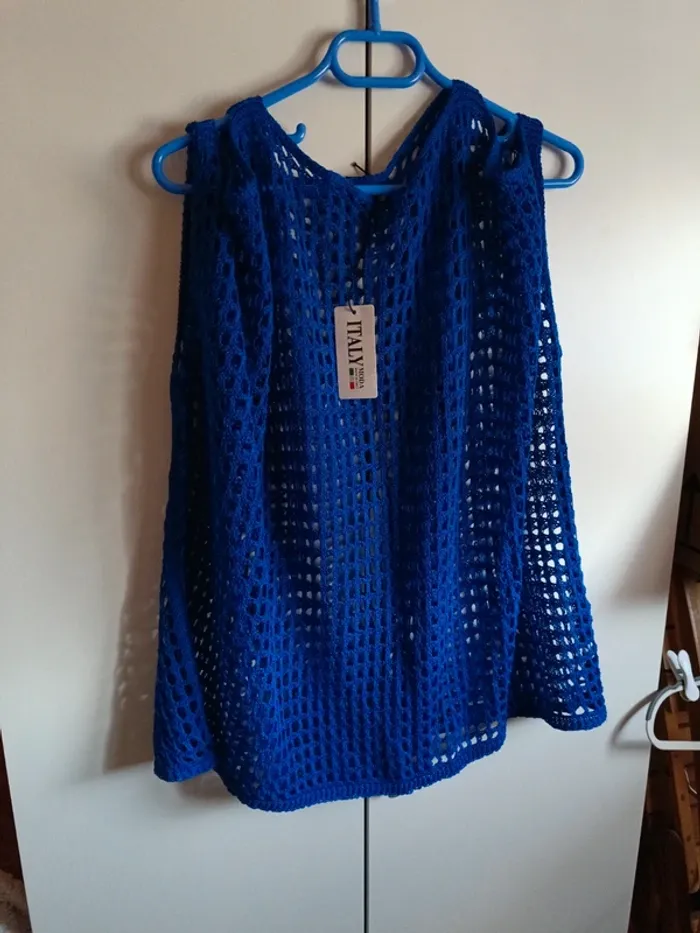 Pull été épaules dénudées sans manches bleu électrique - photo numéro 3