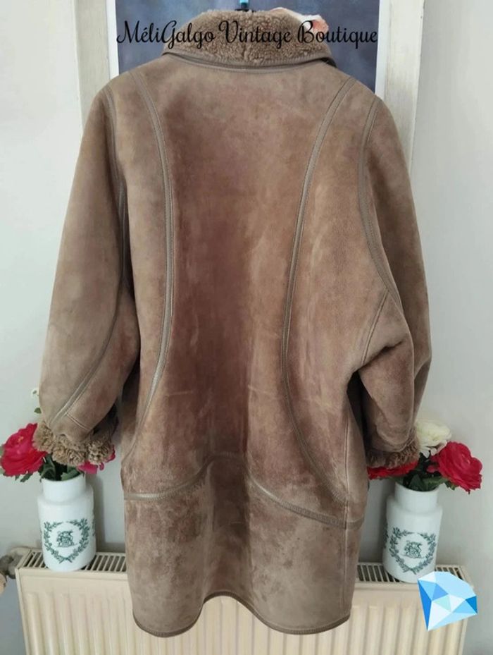 🌹 Manteau Cuir/Daim Velours Beige Clair Doublé Sherpa Vintage T40/42🌹 - photo numéro 17