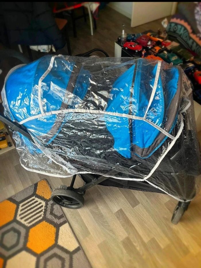 Poussette double joie bleu avec housse de pluie - photo numéro 10