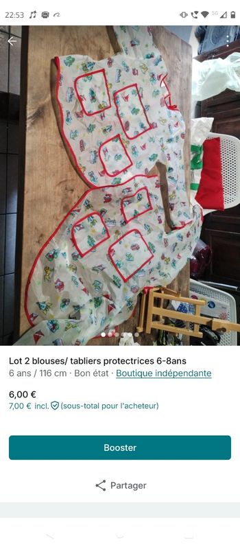 Lot blouses tabliers protectrices 6-8ans