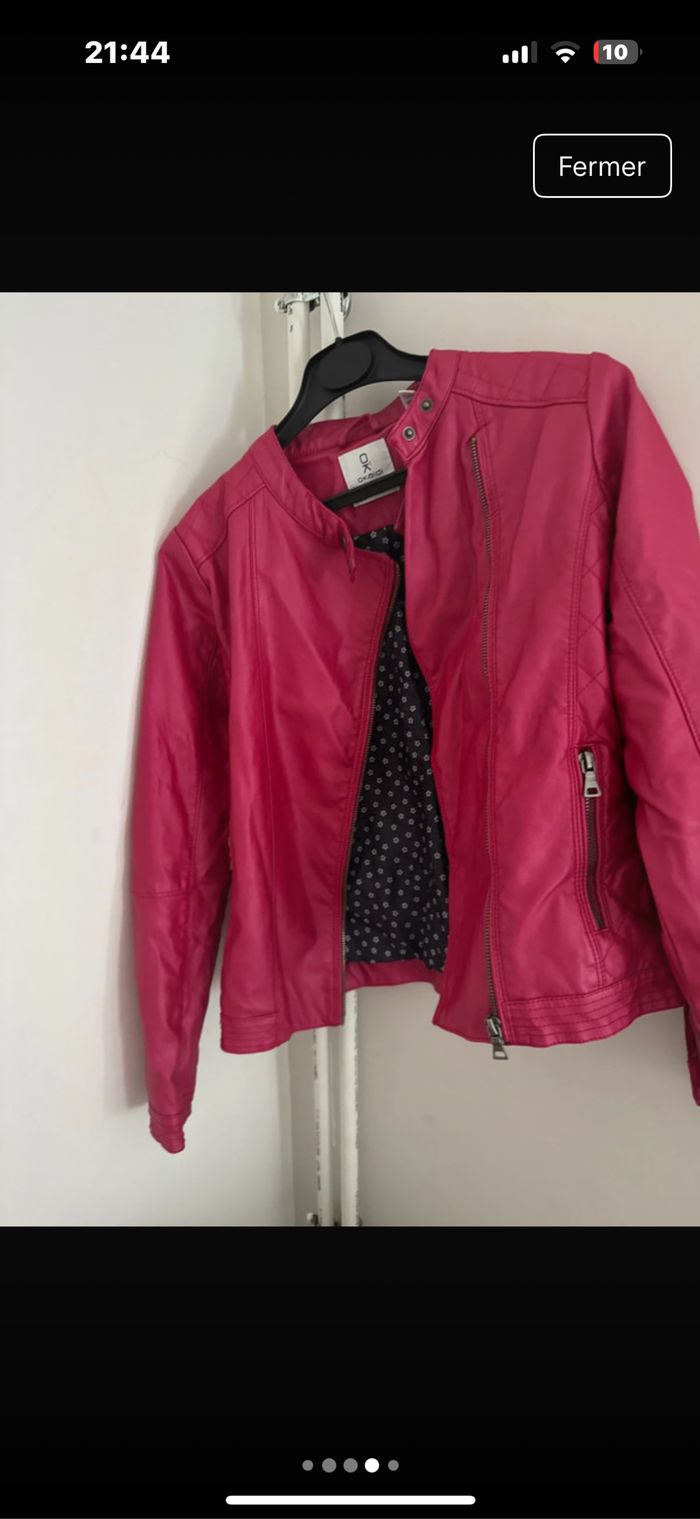 Veste simili cuir 12 ans okaidi rose framboise quasi neuve