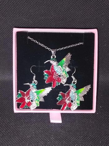 Parure collier boucles d'oreilles colibri