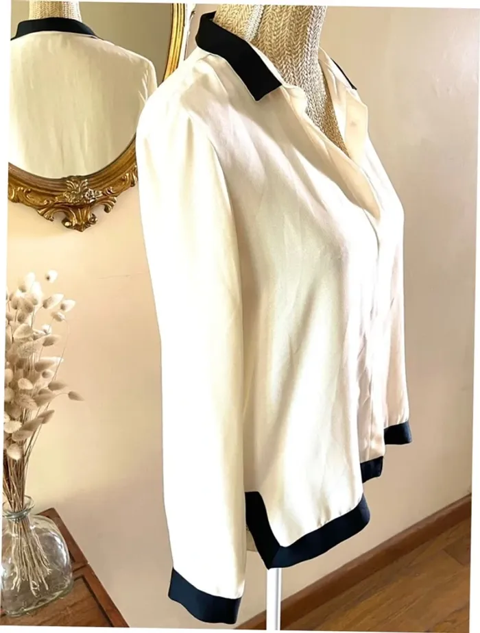 Sublime chemise blouse chic neuve Zara blanc écru et passementerie bordure noir - photo numéro 4