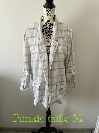 Veste blazer oversize à manches longues modulable 3/4 blanc à carreaux noir Pimkie taille M