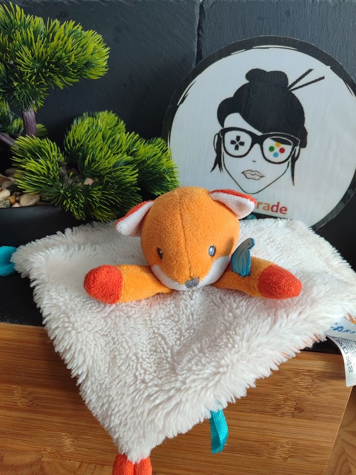doudou plat renard Roméo baby nat' blanc orange bleu oiseau bn0645 Fourrure 3434