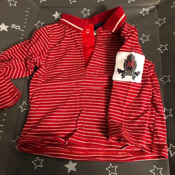 T-shirt polo, manches longues, Disney, Mickey, rouge et blanc 6 mois