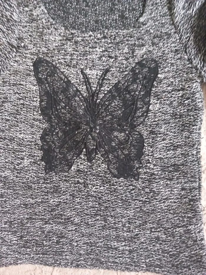 😷pull noir gris chiné papillon 6ans Gemo - photo numéro 2