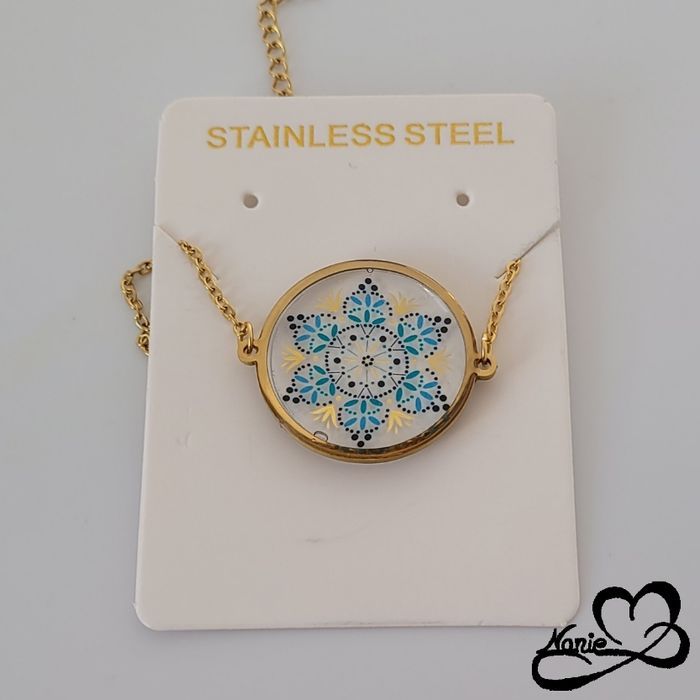 Bracelet en résine rond doré et bleu