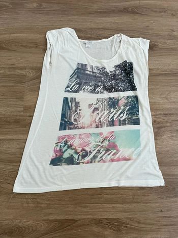 T shirt femme Amisu taille M couleur blanc état satisfaisant