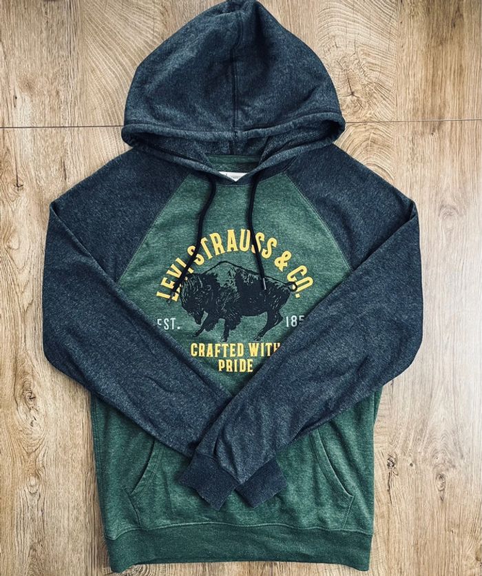 Pull/sweat à capuche vert et gris Levi Strauss & Co spour homme, taille S - photo numéro 3