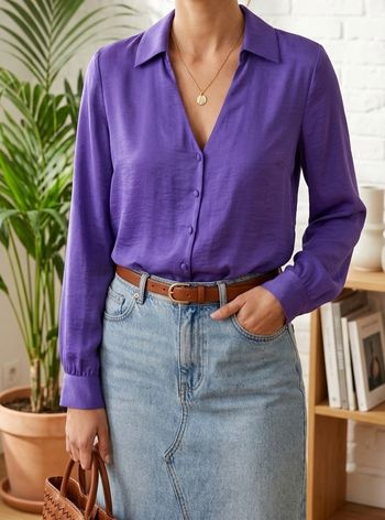 Magnifique chemisier violet satiné neuf avec étiquette 