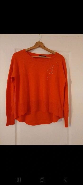Pull couronne orange corail t2