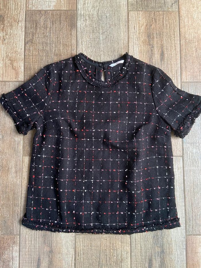 Haut manches courtes tweed camaïeu